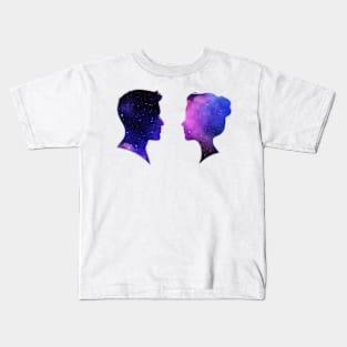 male and female silhouettes of space Kids T-Shirt